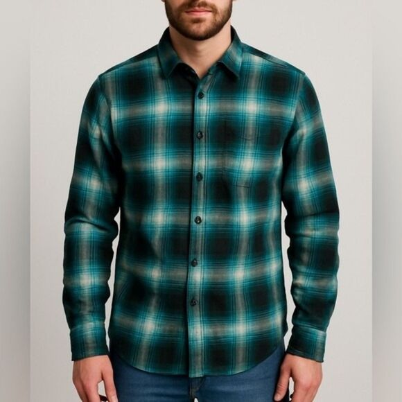 American Eagle Mens 100% cotton Green Plaid Button Front Long Sleeve Shirt sz XL - Picture 1 of 5